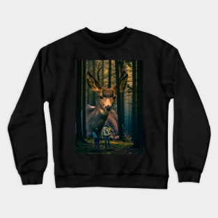 Meeting a Giant Deer Deep in the Forest Crewneck Sweatshirt